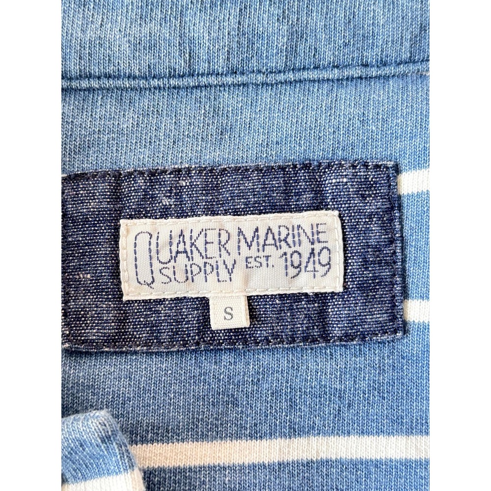 Quaker Marine Supply Polo Shirt Mens Small Blue Stripe Heavyweight Long Sleeve - Picture 7 of 10